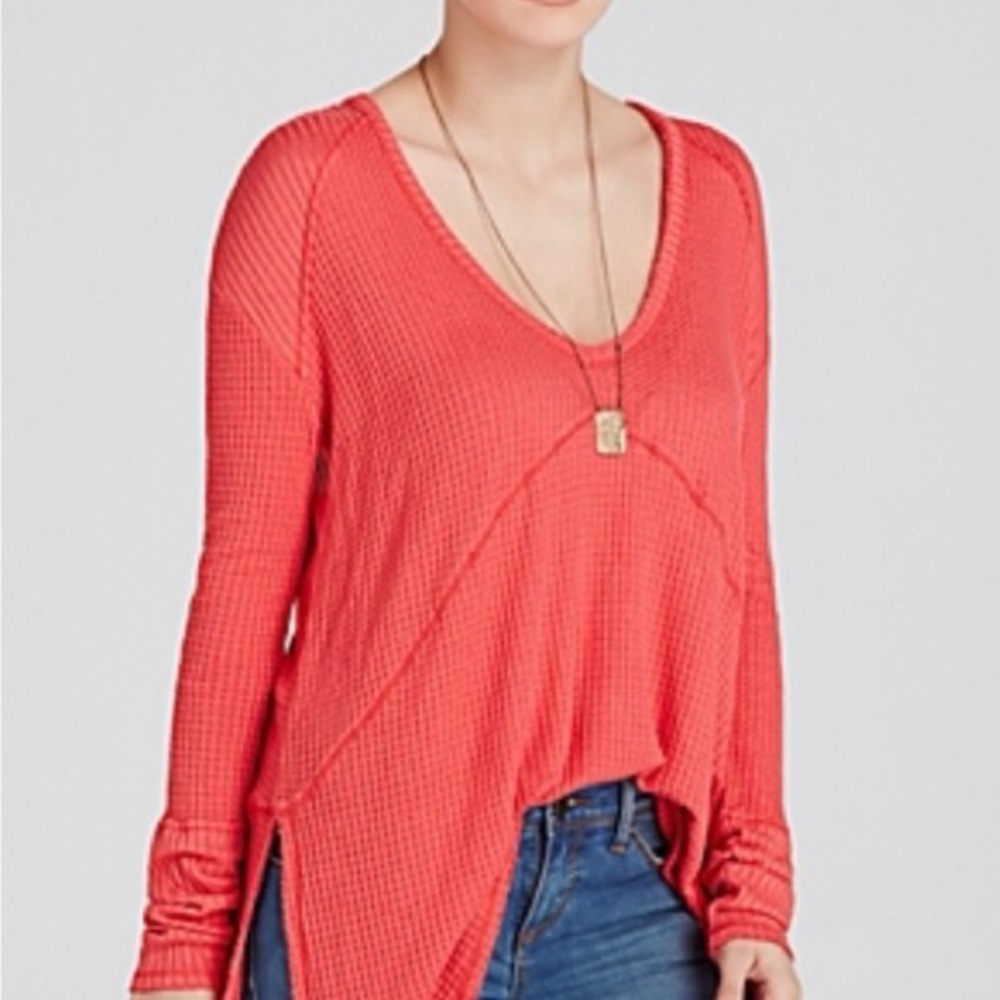 Free People Size M Long Sleeve Waffle Knit Top